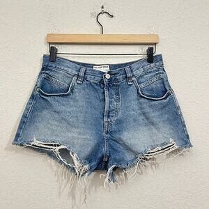 WE THE FREE Now Or Never Denim Shorts Blue Cut Off Distressed Grunge